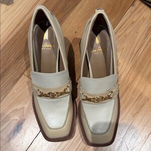 Sam Edelman Two-Tone Ivory and Beige Leather Chain Loafers